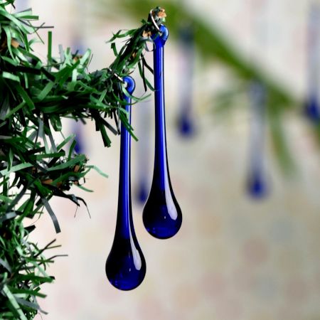 Dark Blue Glass Chandelier Drop Ornaments - Christmas Tree Ornaments - Set of 20